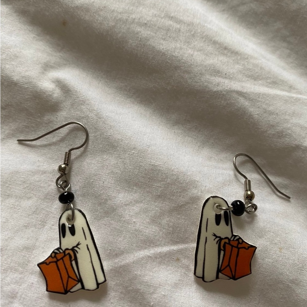 Ghost Earrings with Orange Bag